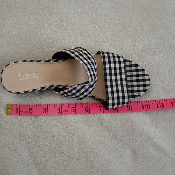 Bar III Women's Size 9W Black & White Gingham Preppy Double Strap Slide Sandals - Picture 8 of 11